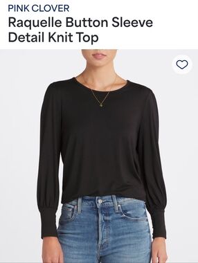 NWT Pink Clover Raquelle Button Sleeve Detail Knit Top - Black XXL